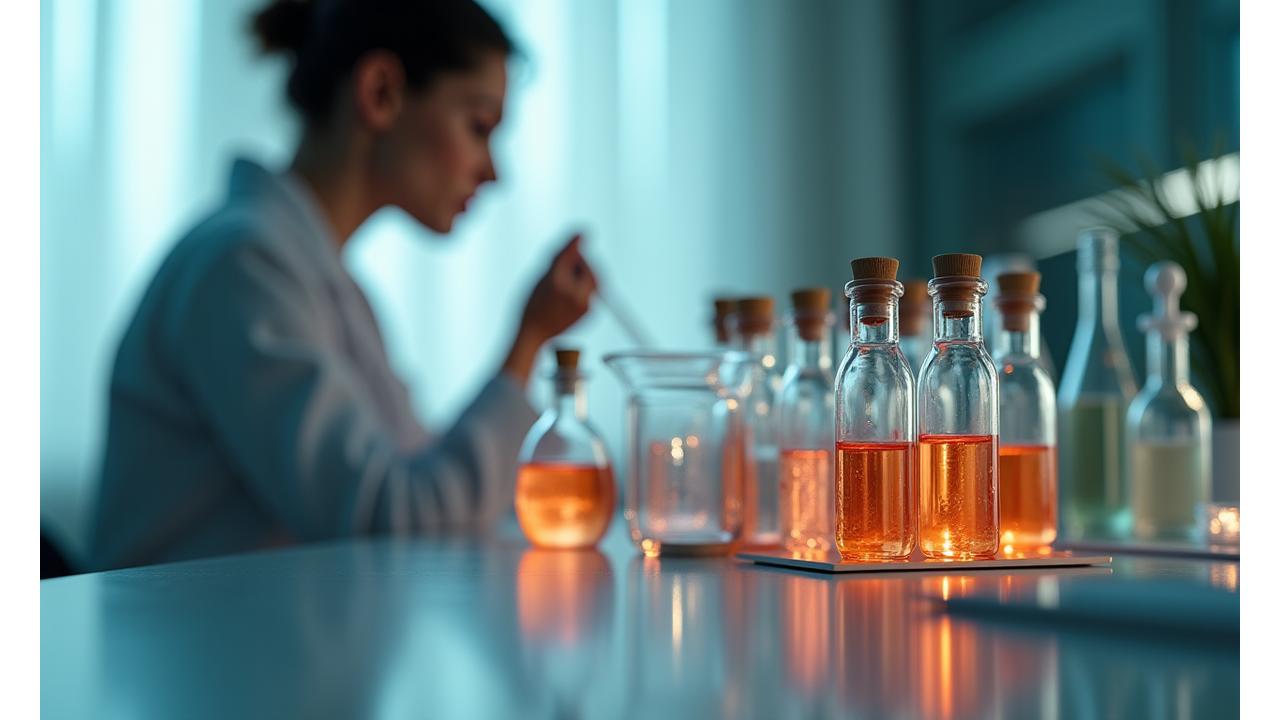 Cosmética Avanzada con un fondo de probetas y activos