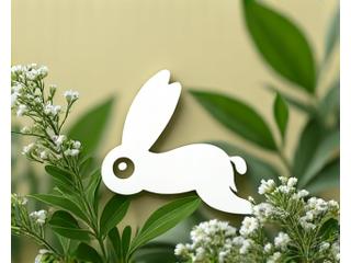 Símbolo de conejito blanco 'cruelty-free' con hojas verdes