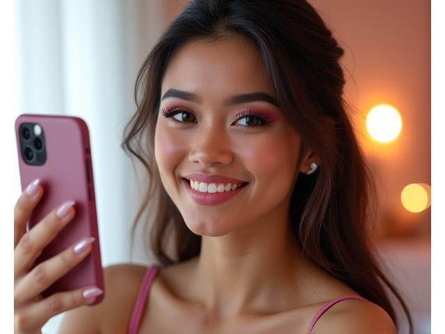 Influencer de belleza mostrando un make up look profesional, destacando su aumento de engagement gracias a técnicas aprendidas.