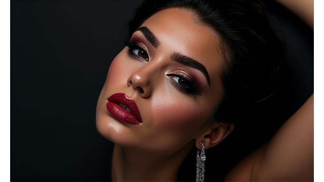 Modelo con maquillaje editorial glamuroso, adecuado para portadas de revista o eventos de alta moda.