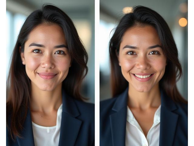 Díptico comparando el rostro de una ejecutiva estresada con piel opaca (antes) y la misma mujer con piel radiante y aspecto relajado tras adoptar una rutina skinimalista (después).